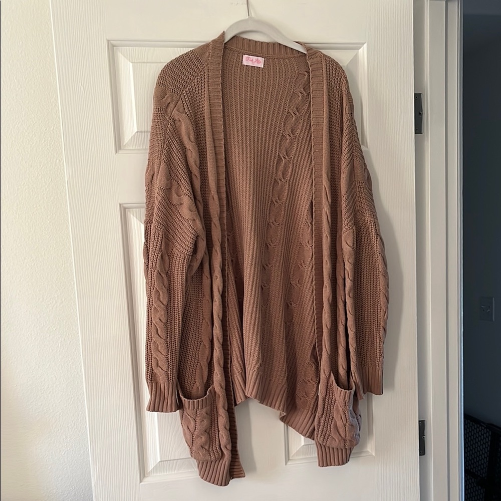 Pink Lily Cozy Cable Knit Open Cardigan Sweater